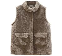Générique Gilet Sans Manche Femme Gilet Polaire Court Femme Fausse Fourrure Manteau Col Debout Cardigan Hiver Petite Taille Laine Élégant Casual Mode Hiver Outerwear Veste en Laine(#12,XXL)