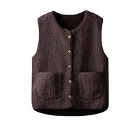 Générique Gilet Sans Manche Femme Gilet Polaire Court Femme Fausse Fourrure Manteau Col Debout Cardigan Hiver Petite Taille Laine Élégant Casual Mode Hiver Outerwear Veste en Laine(#23,XXL)