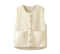 Générique Gilet Sans Manche Femme Gilet Polaire Court Femme Fausse Fourrure Manteau Col Debout Cardigan Hiver Petite Taille Laine Élégant Casual Mode Hiver Outerwear Veste en Laine(#22,L)
