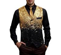 Générique Gilet sans Manche Homme,Gilet à Paillettes DéGradéEs sans Manches Col en V DéContracté Et éLéGant IdéAl pour Les SoiréEs Les Spectacles Ou Les SoiréEs (Gold, M)