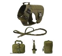 Générique Gilet Tactique Militaire for Chien, Ensemble Harnais et Laisse for Dressage de Berger Allemand, Golden Retriever, Toutes Races(Green 5 Piece Set,M(15-30KG))