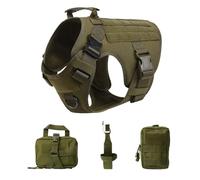 Générique Gilet Tactique Militaire for Chien, Ensemble Harnais et Laisse for Dressage de Berger Allemand, Golden Retriever, Toutes Races(Green 4 Piece Set,M(15-30KG))