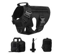 Générique Gilet Tactique Militaire for Chien, Ensemble Harnais et Laisse for Dressage de Berger Allemand, Golden Retriever, Toutes Races(Black 4 Piece Set,L(30-40KG))