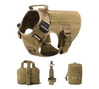 Générique Gilet Tactique Militaire for Chien, Ensemble Harnais et Laisse for Dressage de Berger Allemand, Golden Retriever, Toutes Races(Brown 4 Piece Set,XL(40-60KG))