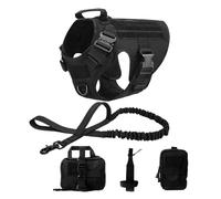 Générique Gilet Tactique Militaire for Chien, Ensemble Harnais et Laisse for Dressage de Berger Allemand, Golden Retriever, Toutes Races(Black 5 Piece Set,S(Below28kg))