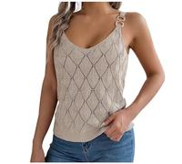 Générique Gilet tricoté sans Manches à col Rond R pour Femmes, Coupe ajustée, décontracté, Nombril Ouvert t-Shirts à Manches Courtes Femme (Khaki, S)
