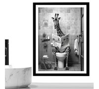 Générique Giraffe Canvas Wall Art | Funny Canvas Prints Animal Wall Artwork | Giraffe Reading Newspaper On Toilet Poster Restroom Decor,for Bathroom Restroom Washroom Hotel Apartment