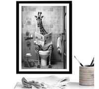Générique Giraffe Wall Art - Canvas 30x40cm, Bathroom Decor, Funny Canvas | Whimsical Restroom Poster, Giraffe Reading Newspaper For Home, Bathroom, Restroom, Hotel, Apartment Interior Decoration