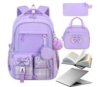 Générique Girls Bookbag 3 Piece Bowknot Set With Pencil Case Lunch Box