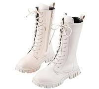 Générique Girls' Boots, Girls Lace Up Riding Boots Mid Calf Combat Boot,Side Zipper Punk Goth Lug Sole Ankle Booties 4-12 Years (White,9.5)