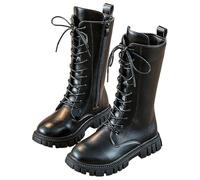 Générique Girls' Boots, Girls Lace Up Riding Boots Mid Calf Combat Boot,Side Zipper Punk Goth Lug Sole Ankle Booties 4-12 Years (Black,1.5)