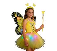 Générique Girls Fairy Dress - Butterfly Tutu Costume with LED Lights, Glowing Wings Headband Wand Set for Kids, Party Birthday Christmas Role-Play Outfit, Stage Performance Dress Up for Girls