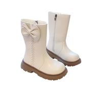 Générique Girls Riding Boots Lace Up Boots Mid Calf White Combat High Faux Leather Waterproof Autumn Winter Side Zipper Punk Style Semelles éPaisses Chaudes AntidéRapantes Couleur Unie