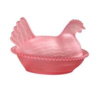 Générique Glass Chicken Candy Dish, Crystal Hen on Nest Covered Jar for Snacks, Vintage Poultry Fruit Plate & Egg Tray Server, Retro Pastoral Tabletop Decoration (Pink)