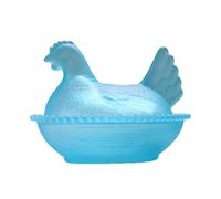 Générique Glass Chicken Candy Dish, Crystal Hen on Nest Covered Jar for Snacks, Vintage Poultry Fruit Plate & Egg Tray Server, Retro Pastoral Tabletop Decoration (Blue)