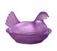 Générique Glass Chicken Candy Dish, Crystal Hen on Nest Covered Jar for Snacks, Vintage Poultry Fruit Plate & Egg Tray Server, Retro Pastoral Tabletop Decoration (Purple)