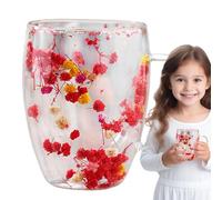 Générique Glass Coffee Cup - Double Wall Flower Mug | Insulated Anti Scald Handle, Dried Bloom Design, Hot Cold Beverage Tumbler, Creative Clear Drinkware Gift For Family Friends Home Office