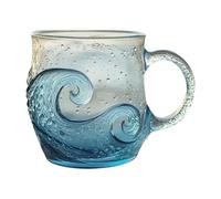 Générique Glass Coffee Mug - Wave Design 300ml Water Bottle, Mugs For Coffee With Handle, For Beach, House, Wine, Office, Home, Adults, Women, Men, Kids, 9 X 12 X 9 Cm