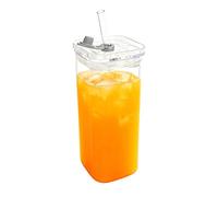 Générique Glass Drinking Cups, Bottle Glassware Set, Lid Straw Container, Clear Beverage Tumbler, Coffee Tea Cup, Juice Drinking Vessel, Kitchen Office Accessory Cup for Coffee Tea Juice