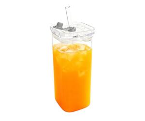 Générique Glass Drinking Cups, Bottle Glassware Set, Lid Straw Container, Clear Beverage Tumbler, Coffee Tea Cup, Juice Drinking Vessel, Kitchen Office Accessory Cup for Coffee Tea Juice