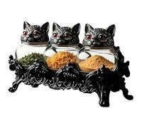 Générique Glass Jar - 3 Piece Cat Head Airtight Gothic Tea Containers Seasoning Jars with Lids, Decorative Kitchen Storage Glass Canisters for Salt Pepper Tea Leaves, 8.27x3.35x4.53 inches