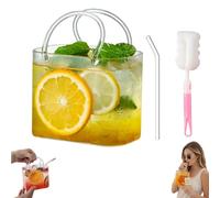 Générique Glass Purse for Drinks,Handblown Purse Drinking Glass with Straw,Creative Handbag Shaped Cocktail Glasses,for Fruit Juice,Tea, Flowers