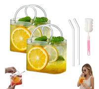 Générique Glass Purse for Drinks,Handblown Purse Drinking Glass with Straw,Creative Handbag Shaped Cocktail Glasses,for Fruit Juice,Tea, Flowers