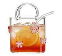 Générique Glass Purse Vase 720ml Clear Cup Wine Glass Style With Straw Elegant Decorative Drinkware Cocktail Tea Juice Beverage Holder Transparent Party Wedding Room Centerpiece Home Decor Gift Use