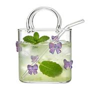 Générique Glass Purse Vase With Straw - Glass 720ml | Reusable Handbag Cup With Straw For Juice | Creative Purse-Shaped Vase For Flowers And Small Fish Tank Home Decor Gift Giving