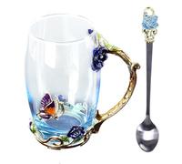 Générique Glass Tea Mug | Beautiful Clear Drink Cup And Spoon Floral Mug For Women | Helpful And Useful Pretty Glass Cup Spoon Set For Water, Tea, Coffee, Milk, Juice