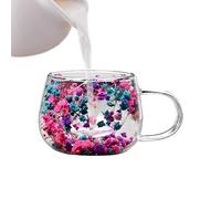 Générique Glass Water Cups-300ml Double Wall Dried Flower Coffee Mug, Heat-Resistant Borosilicate Drinking Glass For Tea & Juice, Aesthetic Botanical Glassware For Home, Office & Birthday Gift