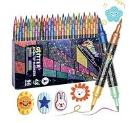 Générique Glitter Pens - 5.83 Inch Double-Tip Coloring Tools | Water-Básed Safe Ink - 24 Vibrant Glitter Markers for DIY Crafts Scrapbooking Art Projects and Creative Fun