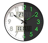 Générique Glow Dark Wall Clock - 14 inch Silent Round Timepiece, Luminous Display Panel | Calendar Temperature Humidity Digital Clock for Bedroom Living Room Office Decor Display