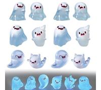Générique Glow in The Dark Mini Ghost Figures, 12 Pieces Small Resin Light-Up Ghost Keychain in 6 Designs for Halloween Home Decorate Baskets Party Favors for Women & Kids (A)