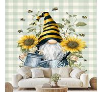 Générique Gnome Soleil Floral Feuilles Abeille Papier Adhesif Rétro Naturel Country Mural Buffalo Plaid Papier Peint 3D Effet 500x280 cm pour Salle de Bain Salon Chambre