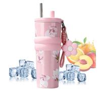 Générique Gobelet en acier inoxydable de 24 oz, isolé sous vide à double paroi avec couvercle et paille, tasse de voyage anti-fuite 710 ml pour café chaud et froid, sans BPA, porte-gobelet convivial