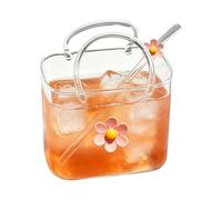 Générique Gobelet Verre Forme Pochette - Gobelet Transparent en Forme de Sac à Main 770 ml avec Paille,Verre Vase Pochette à Boissons | Pour Réunion Mariage Maison Fête Anniversaire Thé Jus De Fruits