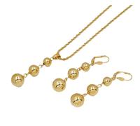 Générique Gold Color Round Ball Necklace Pendants Earrings Ring Set Women Traditional Jewelry African Bridal Sets Wedding Party (Model 1)