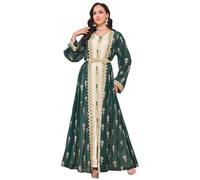 Générique Gold Embroidered Muslim Abaya Dress for Women, Elegant Modest Evening Gown with Breathable Fabric (Green,M)