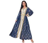 Générique Gold Embroidered Muslim Abaya Dress for Women, Elegant Modest Evening Gown with Breathable Fabric (Blue,Grand)