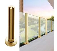 Générique Gold Glass Railing Post for Balcony & Deck - Round Metal Balustrade Pole with Custom Clamp for Stairs & Porch - Elegant Glass Fence Solution (Corner Post, 1 Size)