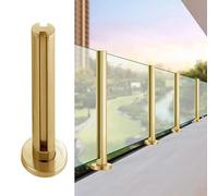 Générique Gold Glass Railing Post for Balcony - Metal Balustrade Fence Pole, Round Pipe Design, Custom Clamp for Deck, Stairs, Porch - Elegant & Durable (100cm)