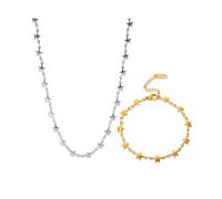 Générique Gold Necklace for Women,Star Gold Plated Stainless Steel Necklace/Bracelet,Simple Statement Jewelry For Women Jewelry Party Friends With For You Jewelry Fashion Accessories Creative (1-4)