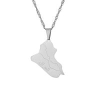 Générique Gold Plated Allah Name Iraq Map Pendant Necklaces Fashion Stainless Steel Pendant Necklace for Men and Women (Model 2)