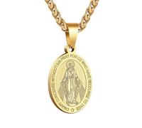 Générique Gold Plated Catholic Christian Jewelry Mother Cameo Design Virgin Mary Pendant Necklace Jewelry Vintage Textured Medallion Coin Pendant Oval (Model 1)
