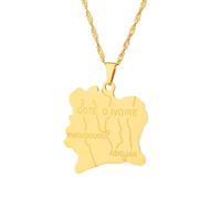 Générique Gold Plated Cote D'Ivoire Map Pendant Necklaces Fashion Stainless Steel Pendant Necklace for Men and Women (Model 1)