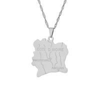 Générique Gold Plated Cote D'Ivoire Map Pendant Necklaces Fashion Stainless Steel Pendant Necklace for Men and Women (Model 2)
