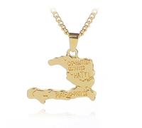 Générique Gold Plated The Republic of Haiti Map Pendant Necklace Jewelry for Women Trendy Personalized Chain Port-AU-Prince Map
