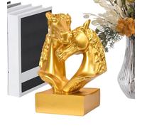 Générique Ğolden Double Horse Head Ornament, Chinese New Year Horse Year Resin Craft, Home Living Room Entrance Decoration Sculpture, Symbol of Success Prosperity, 1 Piece