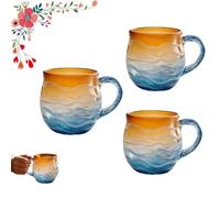 Générique Golden Tide Mug, Handcrafted Glass 12oz Sea Glass Wave Mug, Unique Textured Beach Theme Mugs, for Tea Wine Ice Drink (3PCS)